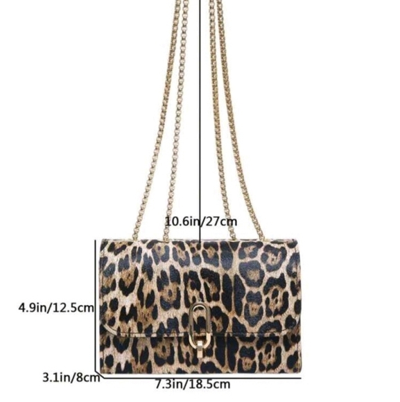 Leopard Print Shoulder Bag with Gold Chain – Elegant Evening‎ & Casual Purse - Picture 4 of 7
